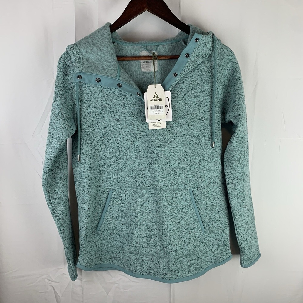 Ascend Expedition Women's XS Fleece Heathered Turquoise L/S Hoodie Pullover